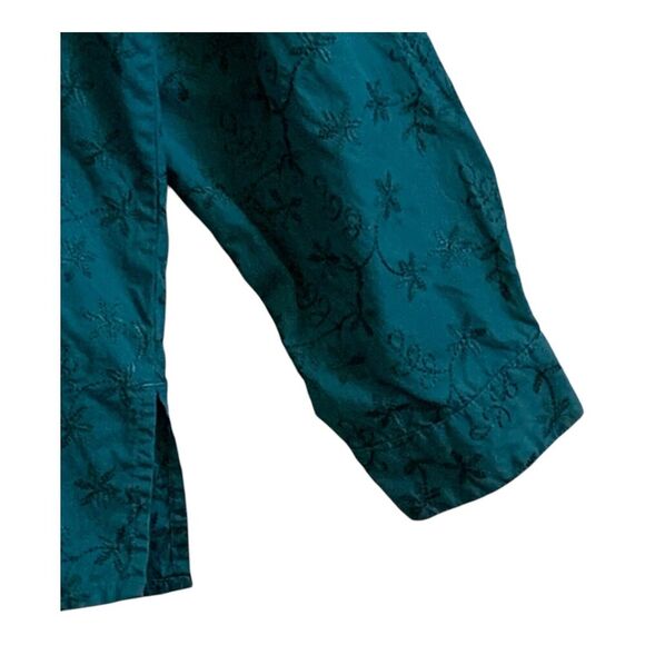 Bechamel Women Button Up Shirt Size LARGE Teal Embroidered Long Sleeve Cotton - Picture 9 of 12